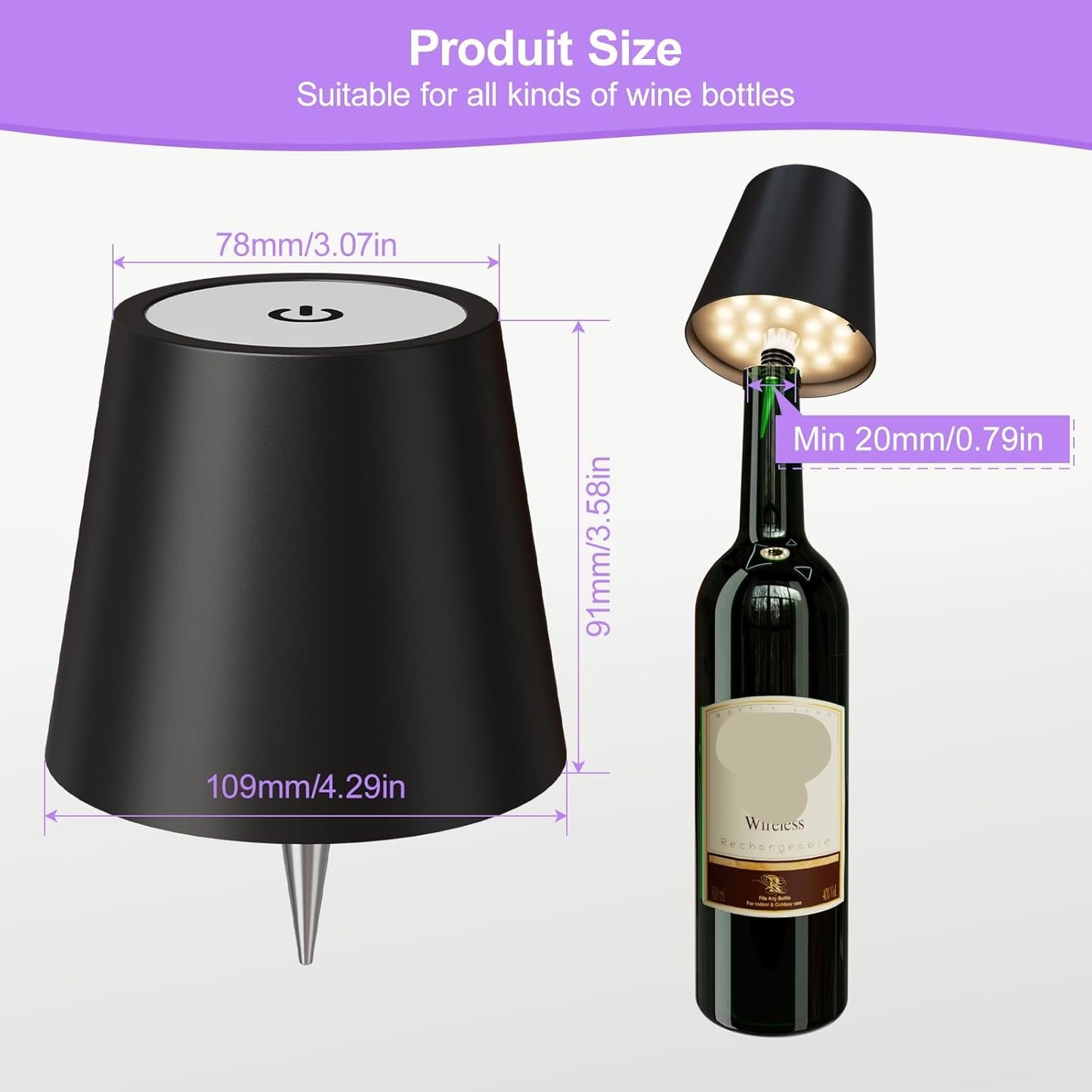 Wireless Bottle Lamp, 3 LED Color Stepless Dimming Wireless Wine Bottle Lamp